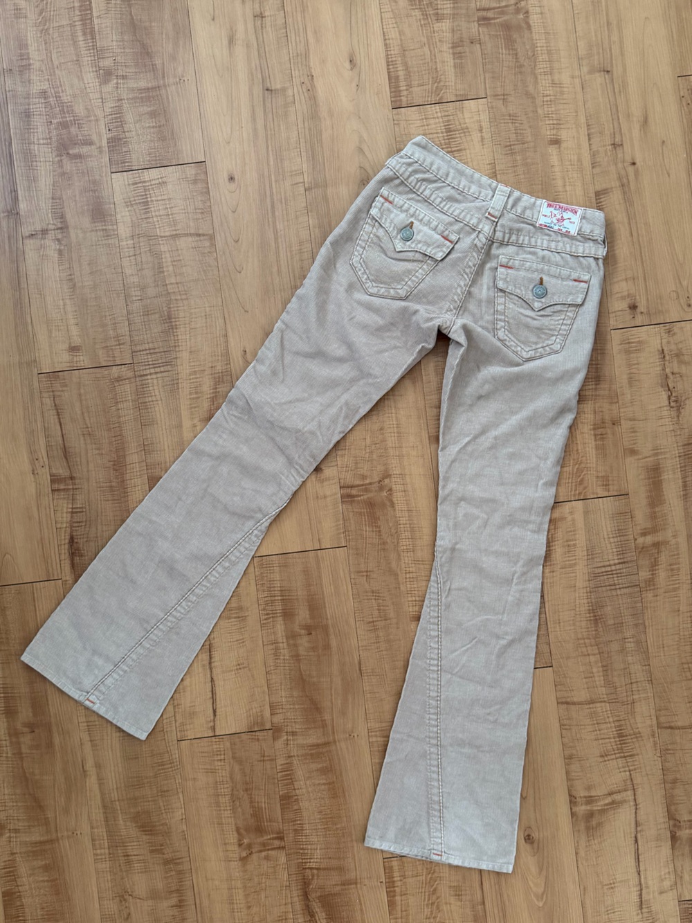 True Religion Low Rise Beige Tan Corduroy Flare Jeans Brand New Vintage 90s Y2K
